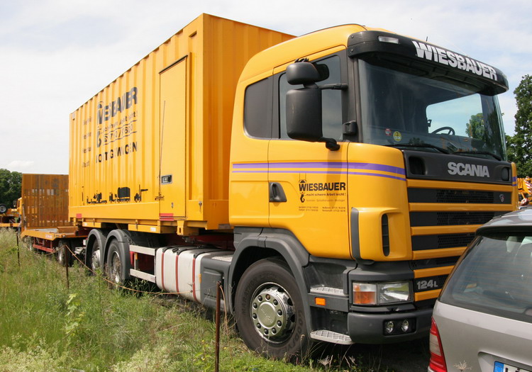 Wiesbauer Scania Container LKW mit Tiefladeanhänger